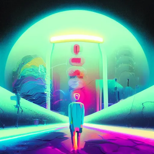 Prompt: neon holy album cover, cartoon digital painting, detailed, beautiful brush stroke rendering, by beeple, by hayao miyazaki, by takashi murakami, by masahiro ito, 4 k wallpaper