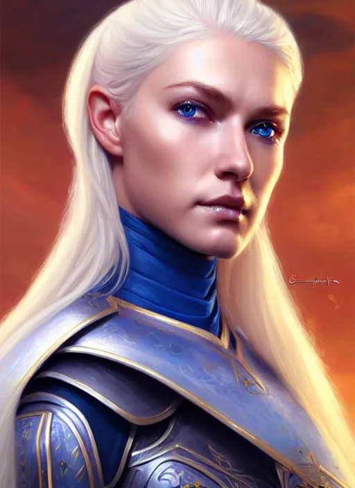 Image similar to a _ fantasy _ style _ portrait _ painting _ of white female paladin with blonde hair and blue eyes, scar under left eye, holy oil _ painting _ unreal _ 5 _ daz. _ rpg _ portrait _ extremely _ detailed _ artgerm _ greg _ rutkowski _ greg