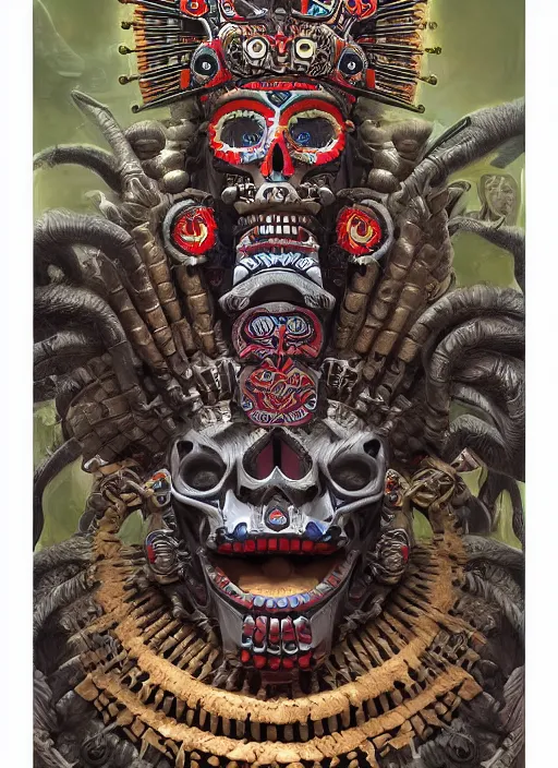 Image similar to digital _ painting _ of _ aztec god of death mictlantecuhtli _ by _ filipe _ pagliuso _ and _ justin _ gerard _ symmetric _ fantasy _ highly _ detailed _ realistic _ intricate _ port