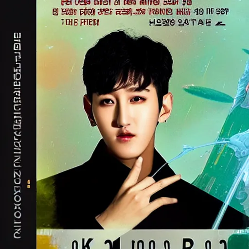 Image similar to “K-pop idol Changbin on a retro science fiction book cover”