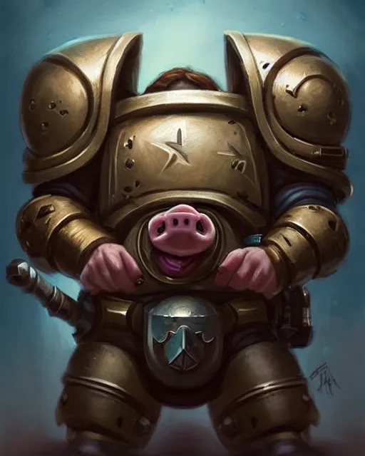 Image similar to cute little anthropomorphic Pig Space Marine, tiny, small, short, Space marine, cute and adorable, pretty, beautiful, DnD character art portrait, matte fantasy painting, DeviantArt Artstation, by Jason Felix by Steve Argyle by Tyler Jacobson by Peter Mohrbacher, cinema