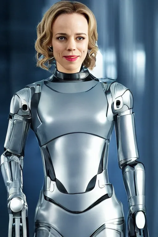 Image similar to rachel mcadams as a futuristic female android made out of liquid metal, cosplay, studio lighitng
