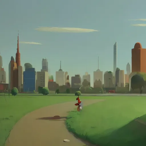 Image similar to goro fujita ilustration distant view of a city with green areas, parks and roads, painting by goro fujita, sharp focus, highly detailed, artstation