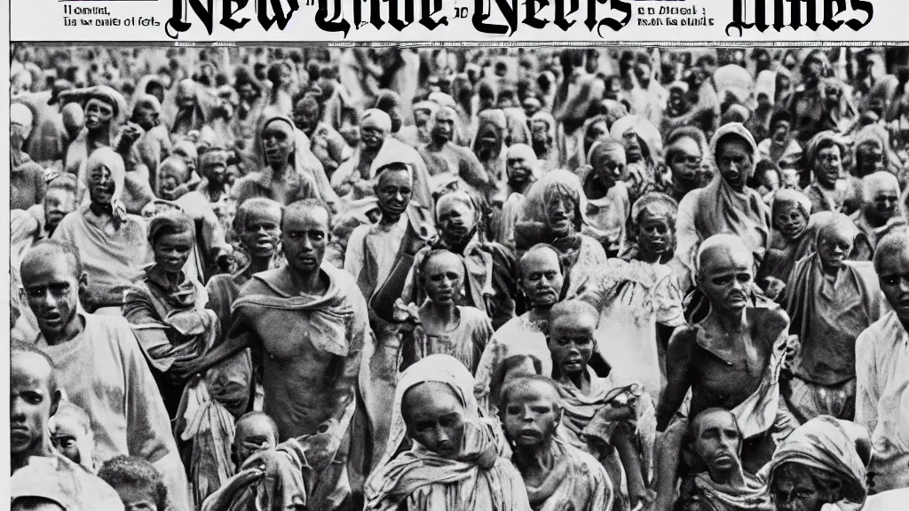 Image similar to 1 9 8 4 ethiopian famine, in the cover of new york times, 8 k