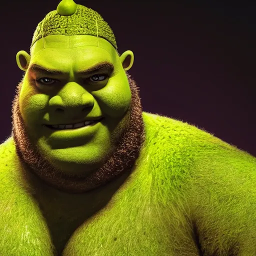 Prompt: Bray Wyatt cosplays as Shrek in his swamp, hyperrealistic, photorealistic, award-winning, 4k
