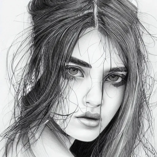 Prompt: beautiful female face, one-line drawing, trending on artstation, award-winning art, extremely detailed