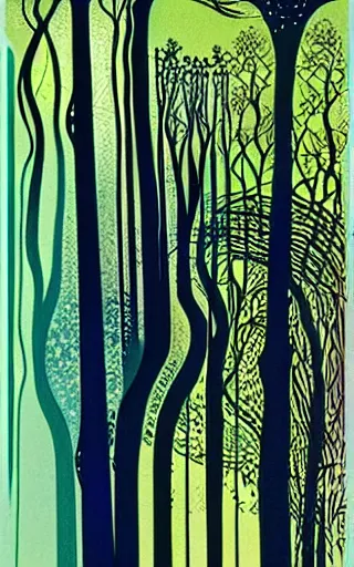 Image similar to an enchanted forest by Kay Nielsen and Eyvind Earle