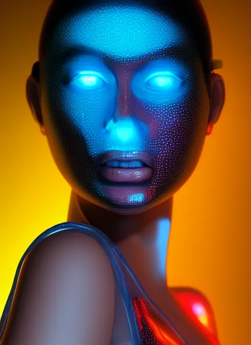Image similar to a beautiful female humanoid with freckles cheeks, cyber neon lighting, retro futurism, intricate futuristic jewelry, retro futuristic glossy latex bikini, transparent plastic sleeveless vest, profile posing, hyper photorealistic, crispy quality, digital photography, trending in artstation, trending in pinterest, cinematic, 4 k ultra hd, art by pascal blanche, art by greg rutkowski,