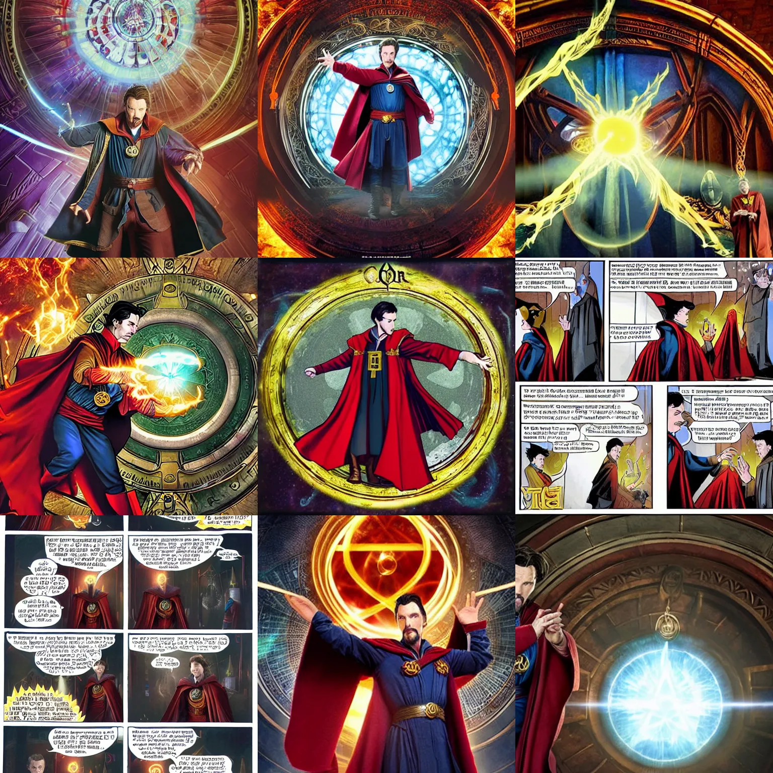 Prompt: doctor strange opening a portal in hogwarts gryffindor common room