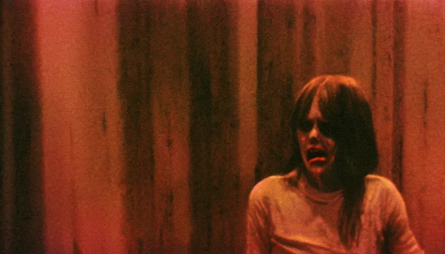 Image similar to 7 0 s film still from a horror movie about someone possessed, kodachrome, cinecolor, cinestill, film grain, film texture, retro, cinematic, high resolution, photorealism,