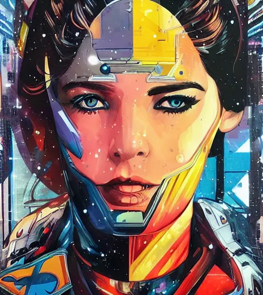 Prompt: portrait of a female space priestess, by dc comics and sandra chevrier