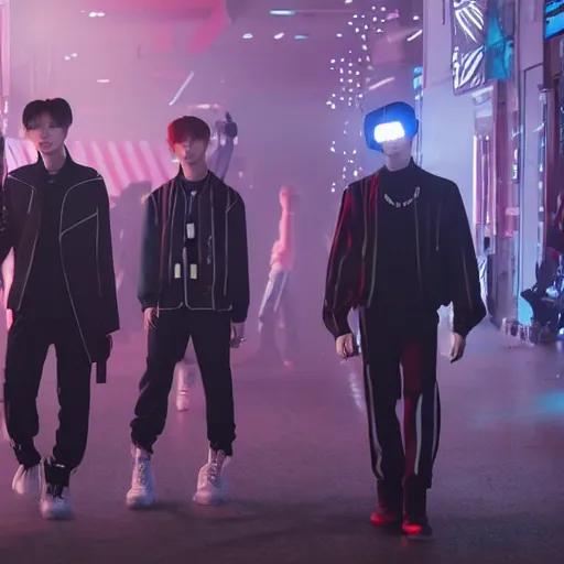 Prompt: nct 1 2 7 has a new music video with the cyberpunk concept, still imagery, high - res, 4 k,