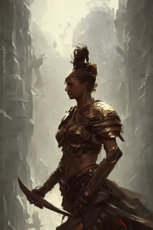 Prompt: portrait of a warrior, ultra sharp, very detailed, high - quality focus by greg rutkowski and wlop