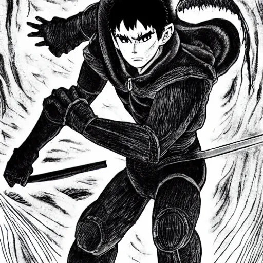 Prompt: pose of guts from berserk in the style of kentaro miura ’ s black and white manga art