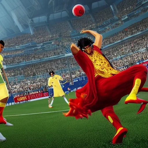 Prompt: a screenshot of emperor kaidou of the beasts onepiece in fifa 2 2, ea games, rtx, nvidia geforce, best graphics