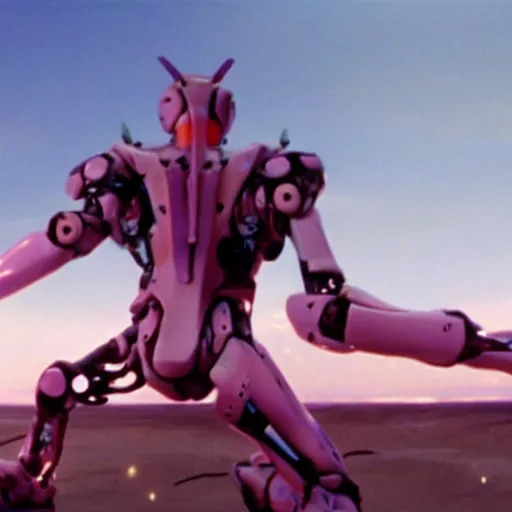 Image similar to movie still of a cyborg evangelion, cinematic composition, cinematic light, warm lighting criterion collection, by edgar wright