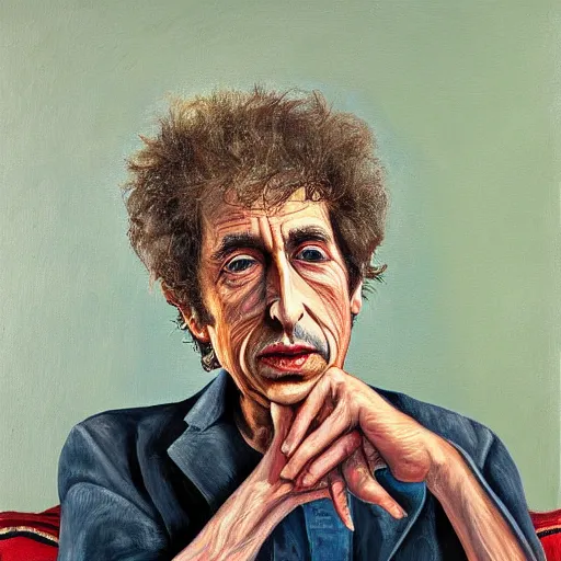 Image similar to portrait of bob dylan, painting by paula rego, high detail, high resolution