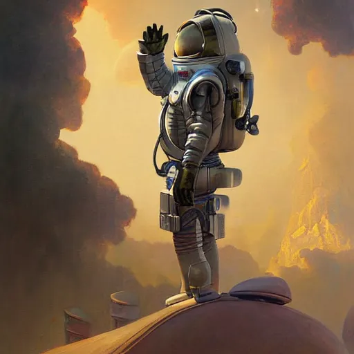 Prompt: kitty cat tabby spaceknight astronaut wearing a nanotech vest while standing next to a portal maxfield parrish cristi balanescu ross tran christophe young dug stanat jakub rebelka oil painting impasto