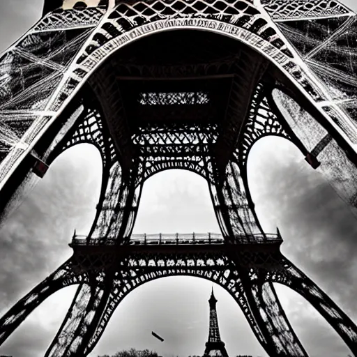 Image similar to a 3 5 mm photograph of the eiffel tower by peter lik and murad osmann,