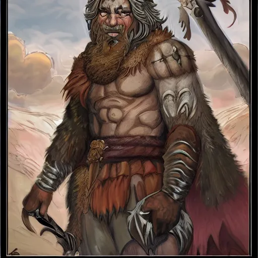 Image similar to Character portrait, face close up: Human Male Barbarian/Druid. Wolf, demon axe, hell. In the style of Ralph Horsley