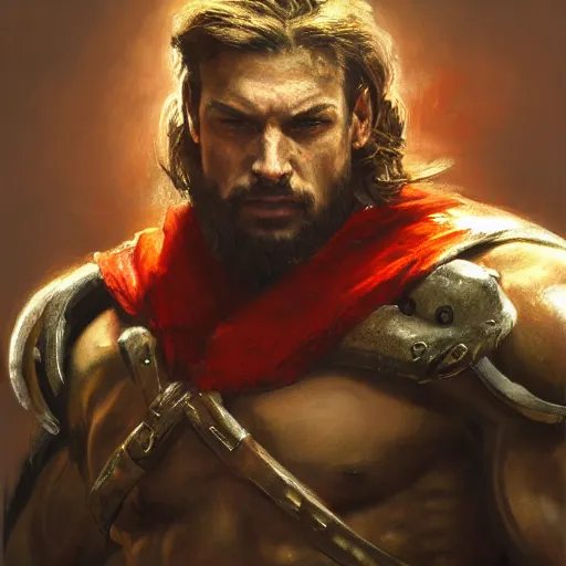 Image similar to handsome portrait of a spartan guy bodybuilder posing, radiant light, caustics, war hero, crimson cape, metal gear solid, by gaston bussiere, bayard wu, greg rutkowski, giger, maxim verehin