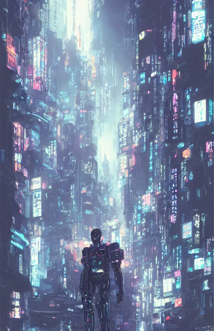 Prompt: cyberpunk robot in future japan at night, concept art, fine details, studio ghibli, cinematic lighting, ghost-in-the-shell, cyberpunk,sci-fi, fantasy, intricate, elegant, highly detailed, digital painting, trending on artstation, concept art, smooth, sharp focus, illustration, by james gurney and greg rutkowski
