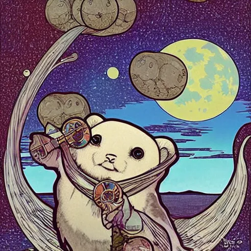 Image similar to baby harp seal, moon rise, illustration, pop art, splash painting, art by geof darrow, ashley wood, alphonse mucha