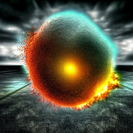 Image similar to atoms colliding, hyperrealism!!!, hdr photo, fantasy