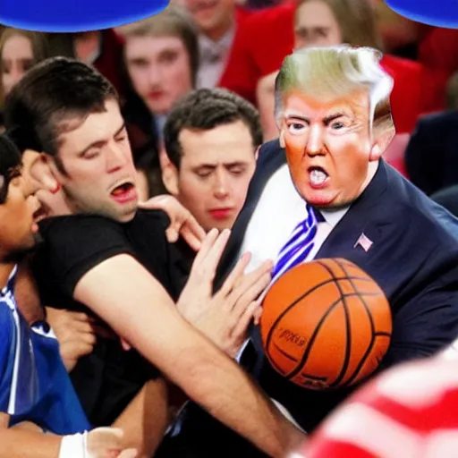Prompt: donald trump getting hit with a basketball really hard