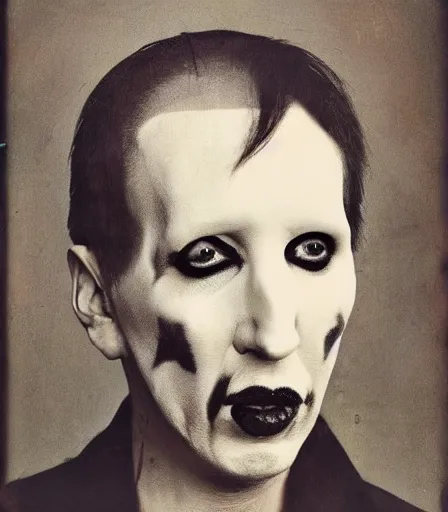 Image similar to portrait of marilyn manson by joel peter witkin and hieronymus bosch, high quality, high detail