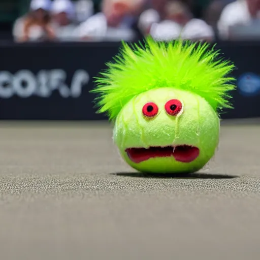 Image similar to tennis ball monster, tennis ball monster highly detailed, extremely high quality, hd, 4 k, 8 k, professional photographer, 4 0 mp, lifelike, top - rated, award winning, cinematic, realistic, detailed lighting, detailed shadows, sharp, no blur, edited, corrected, trending by basil gogos