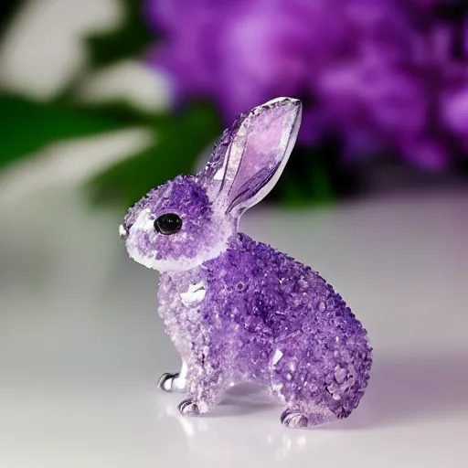 Image similar to photorealistic crystal bunny made of amethyst gems