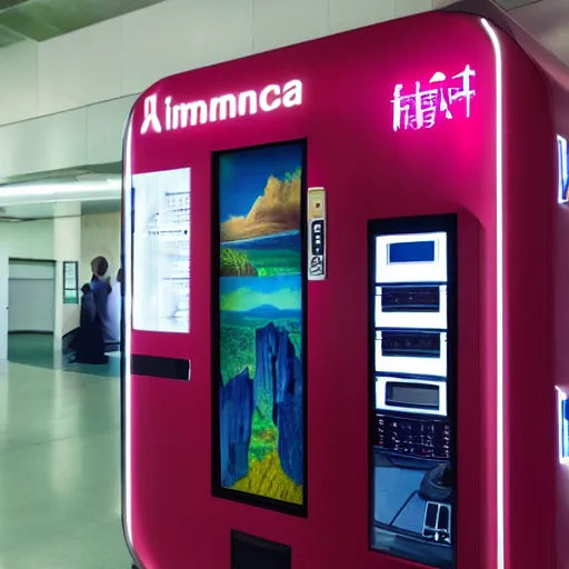 Image similar to vending machine, liminal space, photography, plasma display, ray tracing reflections