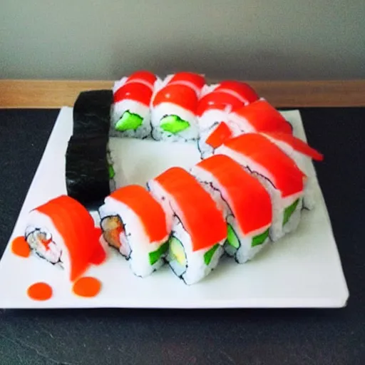 Image similar to sushi birthday cake made out of rice, diy