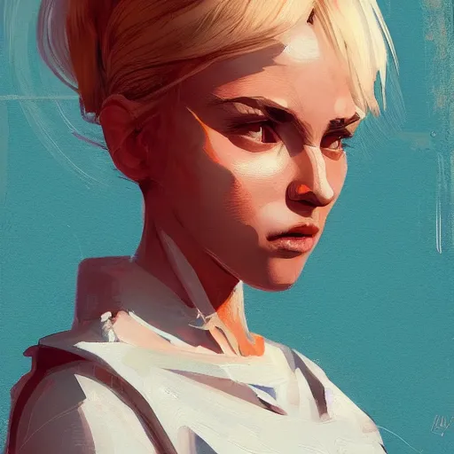 Image similar to Beautiful girl with blond hair profile picture by Greg Rutkowski, asymmetrical, Organic Painting , Matte Painting, geometric shapes, hard edges, street art, trending on the artstation:2 by Sachin Teng:4