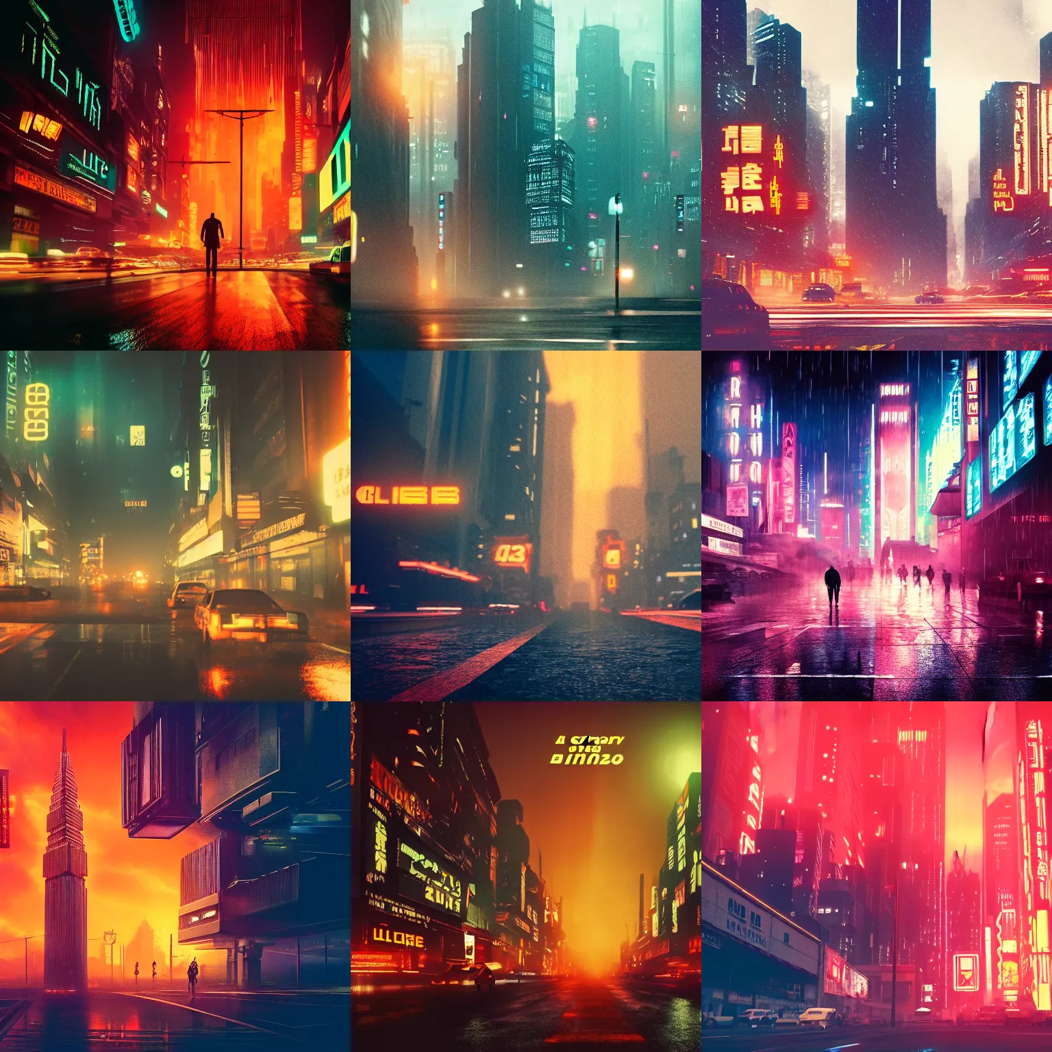 Prompt: a 35mm shot of a city in the style of Blade Runner 2049