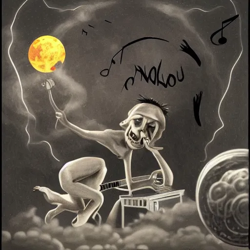 Image similar to a photorealistic image of the bad incubus on the moon playing music