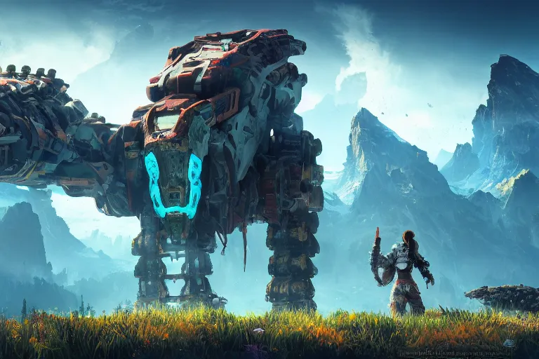 Image similar to tremortusk machine mecanical creature robot of horizon forbidden west horizon zero dawn bioluminiscence global illumination ray tracing hdr fanart arstation by ian pesty and alena aenami artworks in 4 k