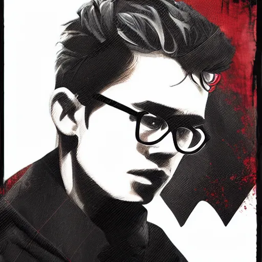 Image similar to young james dean teenage boy man, in a black and red checked flannel shirt, in a style of 8 0's horror style, wlop, artgerm, jason chan, charlie bowater, sergey kolesov, watercolor on paper, hyper detail portrait, closeup on face, exquisite detail, profile picture,