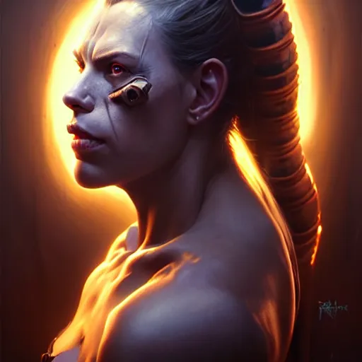 Prompt: portrait painting of a cyberpunk orc doctor extremely muscular ugly scarlett johansson with two big boar tusks, ultra realistic, concept art, intricate details, eerie, highly detailed, photorealistic, octane render, 8 k, unreal engine. art by artgerm and greg rutkowski and charlie bowater and magali villeneuve and alphonse mucha