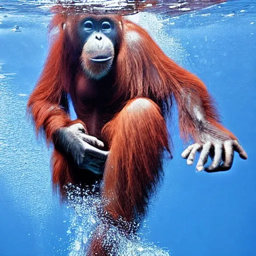 Prompt: deep sea footage of an orangutan captured by an rov, underwater photograph