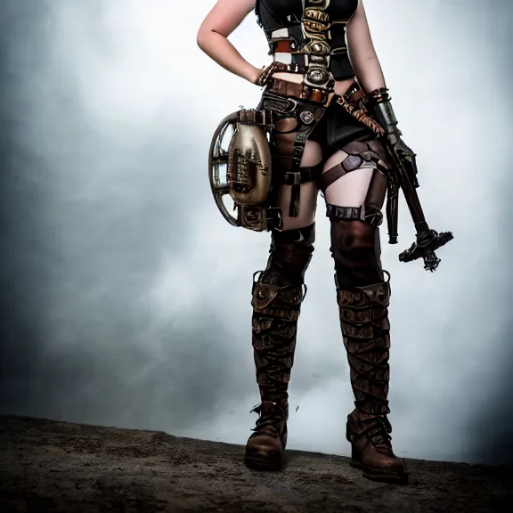 Image similar to full length photo of a very beautiful female dieselpunk warrior, 8 k, hdr, smooth, sharp focus, high resolution, award - winning photo