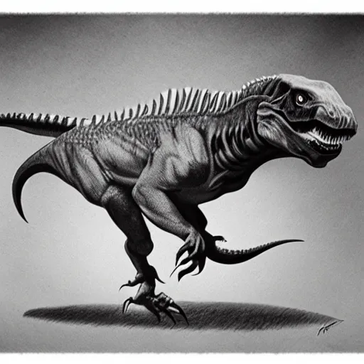 Image similar to a pencil sketch of a pinup girl riding a tyrannosaurus rex, white background, black and white