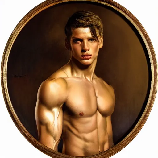 Prompt: handsome portrait of a young guy fitness posing, war hero, toned, radiant light, caustics, by gaston bussiere, bayard wu, greg rutkowski, giger, maxim verehin, alex grey,