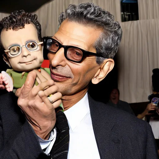 Image similar to jeff goldblum holding a miniature man in the palms of his hands