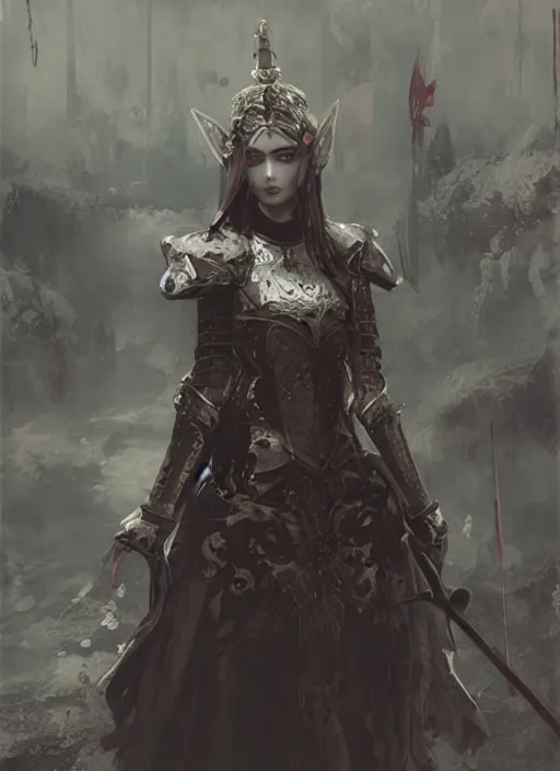 Prompt: imperial princess knight gothic girl. by ruan jia, by robert hubert, by zhang kechun, illustration