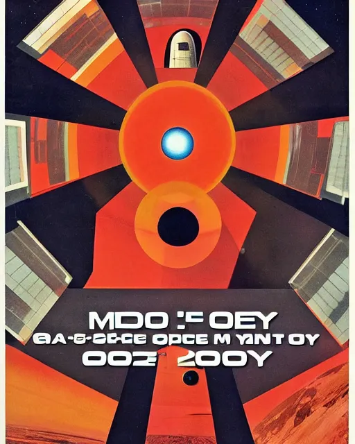 Prompt: A mid-century modern collage of 2001: A Space Odyssey film poster. 1968