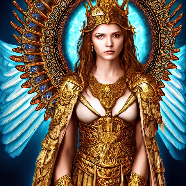 Prompt: beautiful angel warrior queen in ornate robes, highly detailed, 8 k, hdr, award - winning, ann stokes