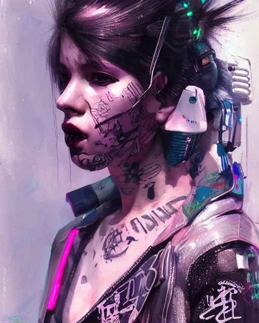 Image similar to detailed portrait Punk Girl cyberpunk futuristic ((neon)) tattoes, yakuza, styled hair Reflective puffy sheen film jacket, decorated traditional ornaments by ismail inceoglu dragan bibin hans thoma greg rutkowski Alexandros Pyromallis Nekro Rene Margitte illustrated Perfect face, fine details, realistic shaded, fine-face, pretty face