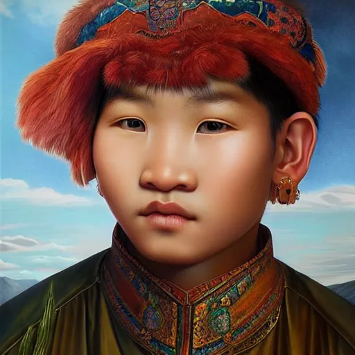 Prompt: a stunning portrait of yakut boy by Evelyn De Morgan and Ross Tran, rossdraws, fresco